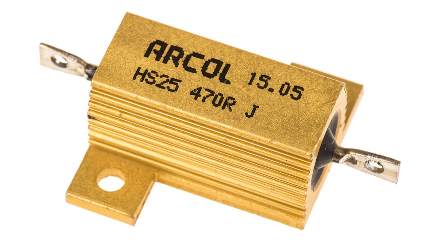 Resistencia de montaje en panel Arcol, 470Ω ±5% 25W, Con carcasa de aluminio, Axial, Bobinado