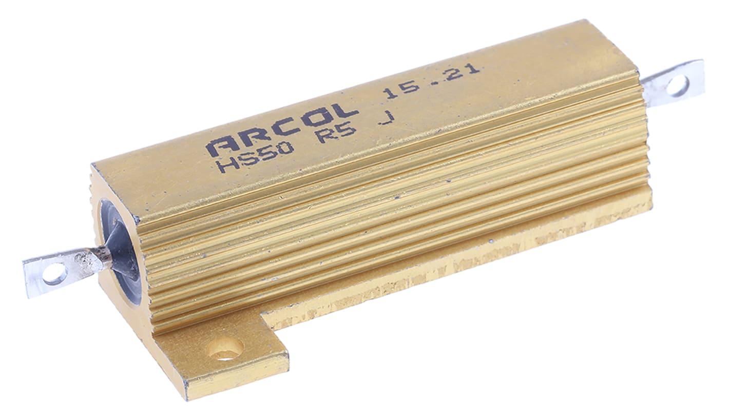 Resistencia de montaje en panel Arcol, 500mΩ ±5% 50W, Con carcasa de aluminio, Axial, Bobinado