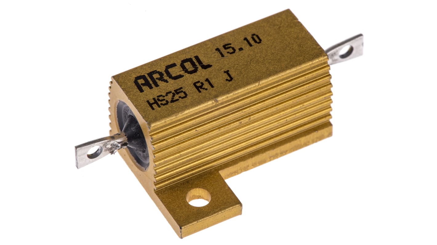 Resistencia de montaje en panel Arcol, 100mΩ ±5% 25W, Con carcasa de aluminio, Axial, Bobinado