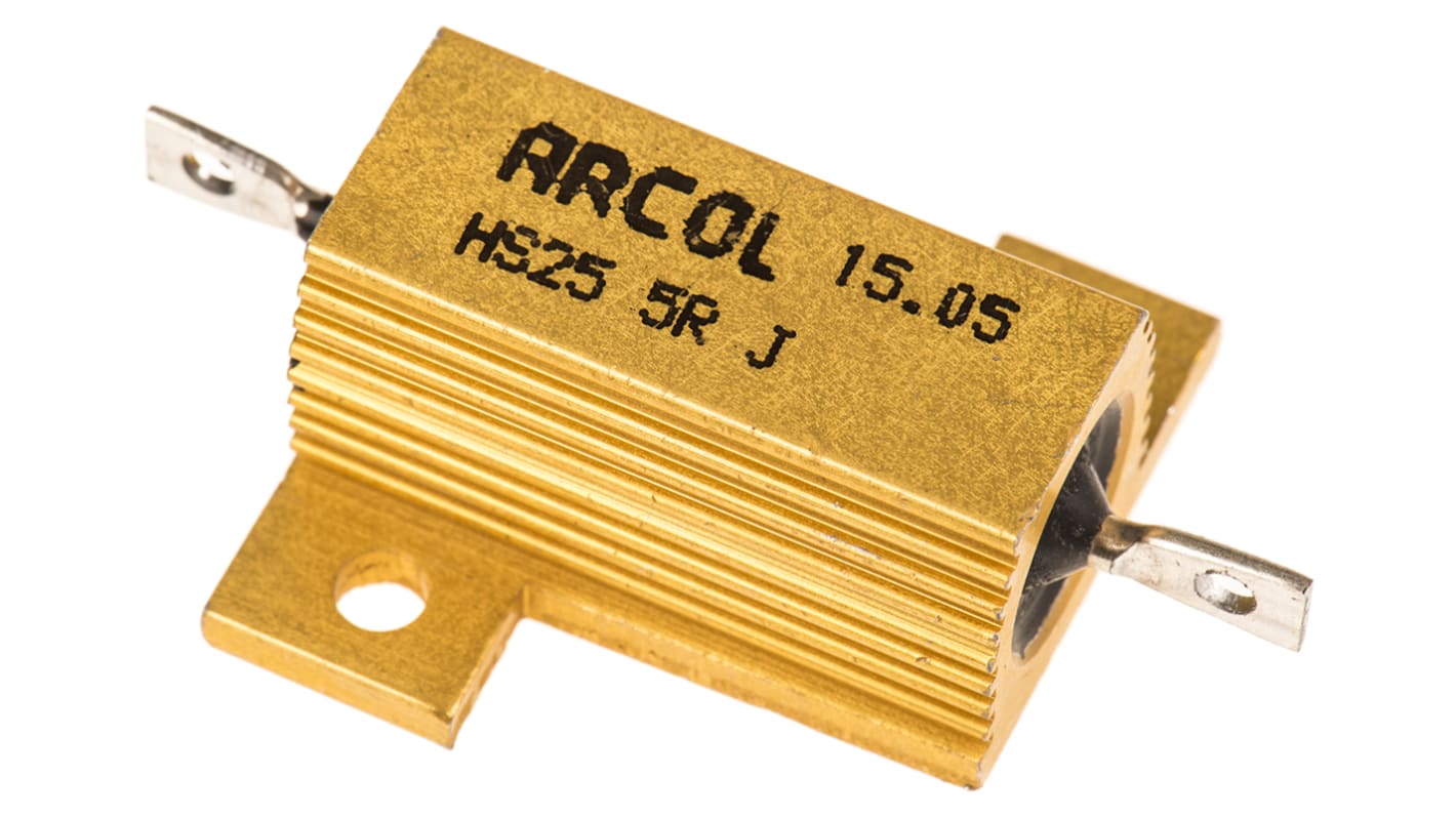 Resistencia de montaje en panel Arcol, 5Ω ±5% 25W, Con carcasa de aluminio, Axial, Bobinado
