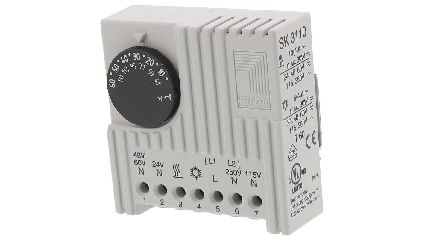 Schaltschrank-Thermostat, Einstellbar, Wechsler, +5 → +55°C, 230 V ac