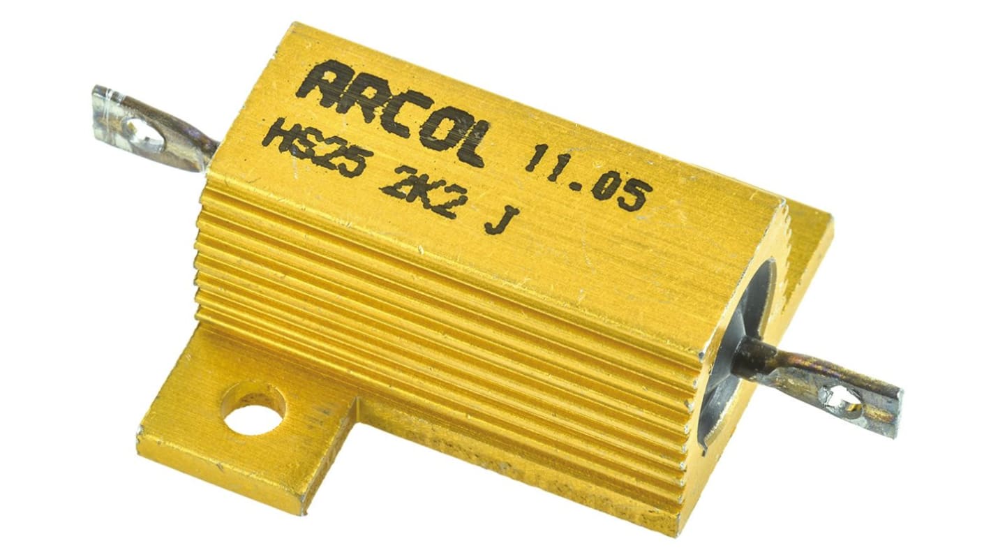 Resistencia de montaje en panel Arcol, 2.2kΩ ±5% 25W, Con carcasa de aluminio, Axial, Bobinado
