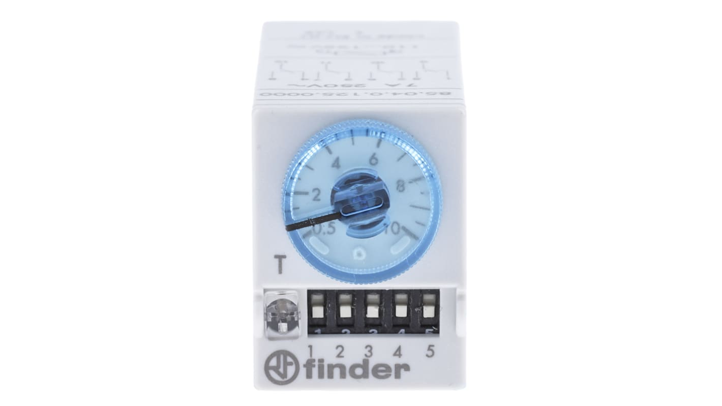 Finder 85 Series Series Plug In Timer Relay, 110 → 125V ac/dc, 4-Contact, 0.05 → 100s, 0.5 →