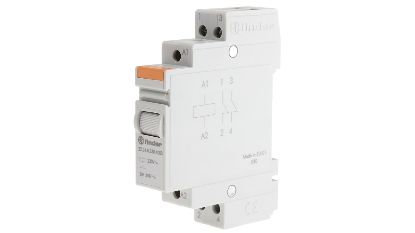 Finder DIN Rail Power Relay, 230V ac Coil, 20A Switching Current, DPST