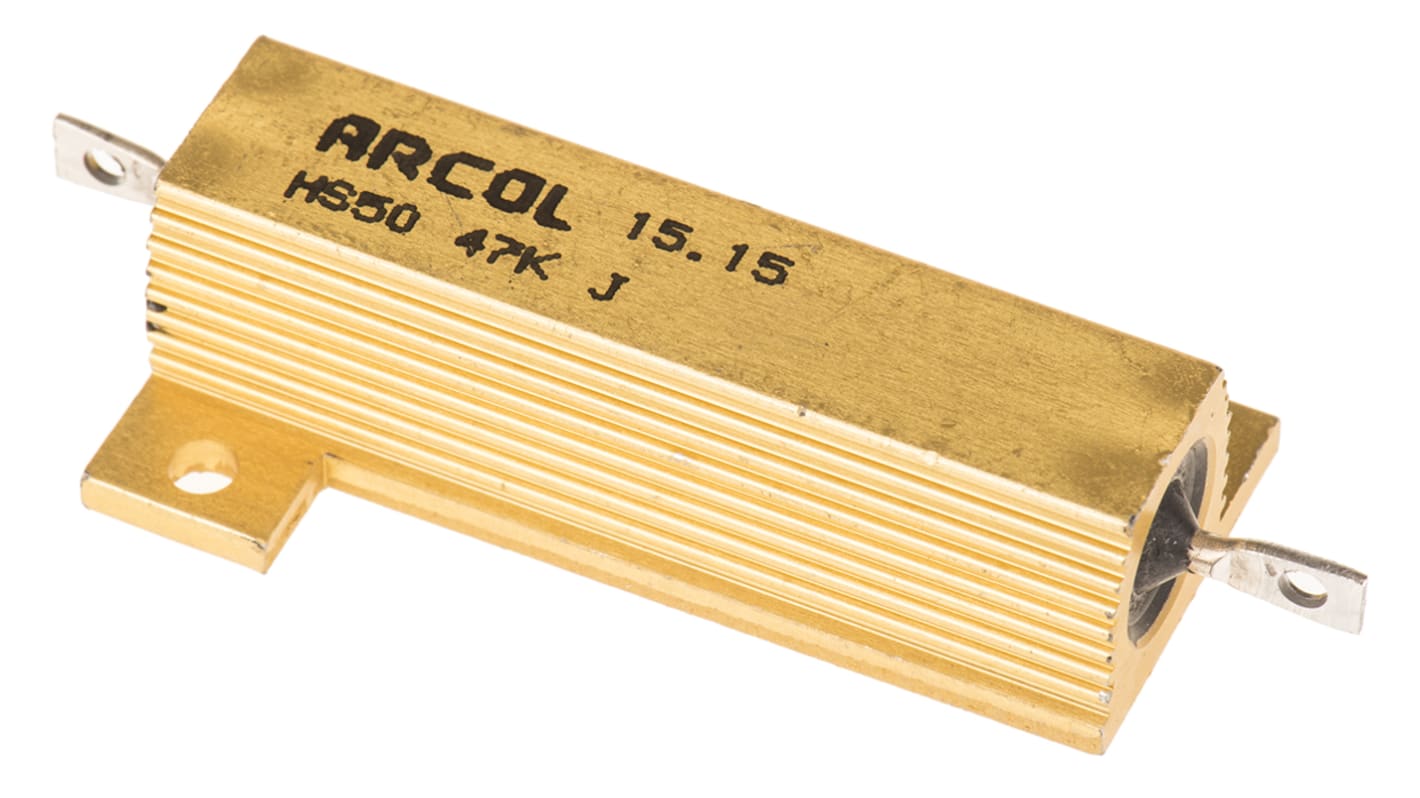 Resistencia de montaje en panel Arcol, 47kΩ ±5% 50W, Con carcasa de aluminio, Axial, Bobinado