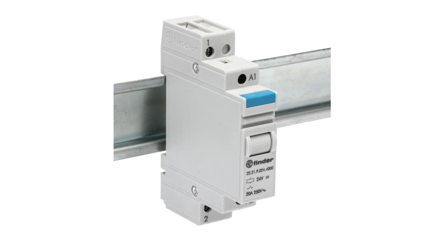 22.21.9.024.4000 Finder DIN Rail Power Relay, 24V dc Coil, 20A