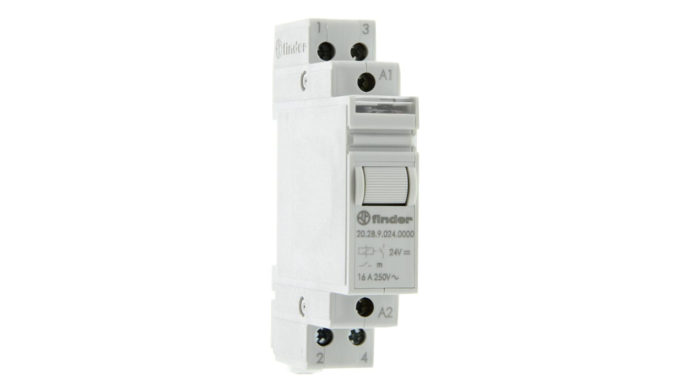 Télérupteur modulaire Finder 20 Series, 2 NO, bobine 24V c.c. Rail DIN