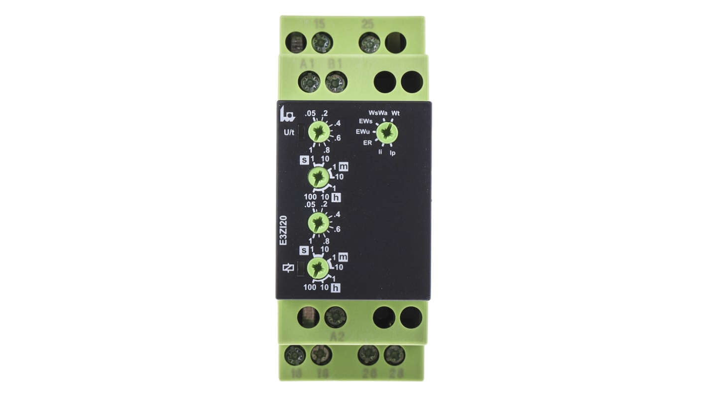 Tele E3ZI20 Series DIN Rail Mount Timer Relay, 12 → 240V ac/dc, 2-Contact, 0.05 s → 100h, DPDT