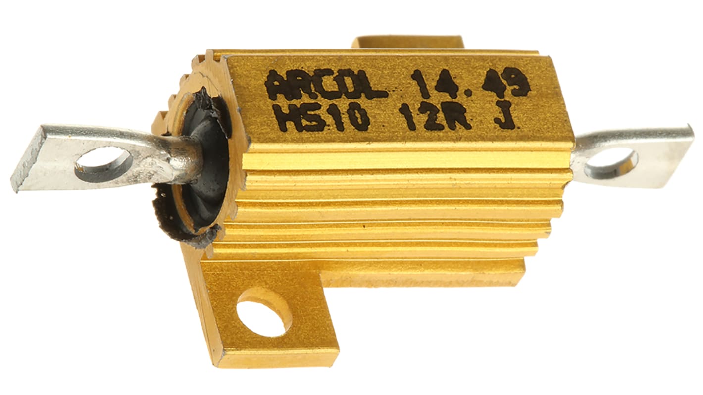 Resistencia de montaje en panel Arcol, 12Ω ±5% 10W, Con carcasa de aluminio, Axial, Bobinado