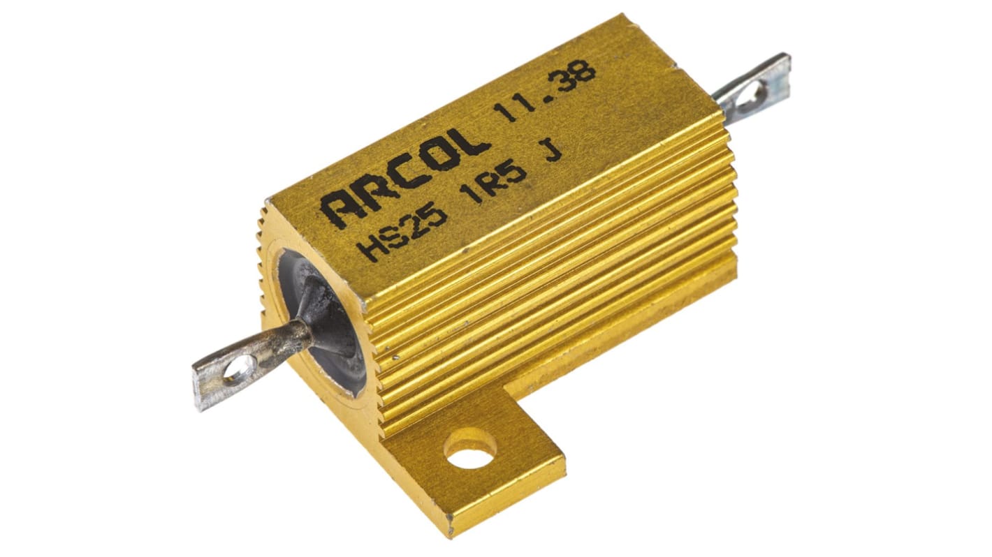 Resistencia de montaje en panel Arcol, 1.5Ω ±5% 25W, Con carcasa de aluminio, Axial, Bobinado