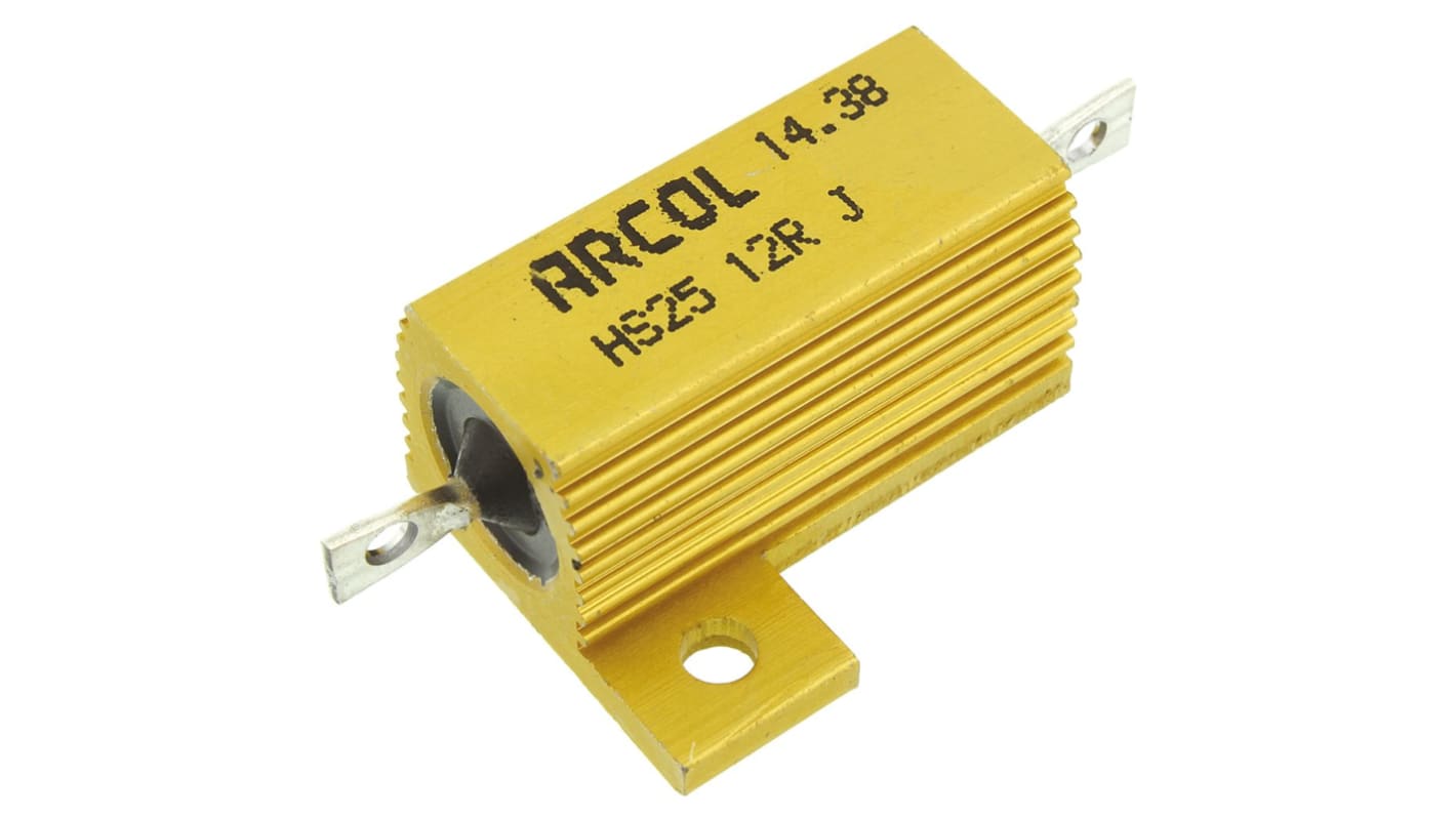 Resistencia de montaje en panel Arcol, 12Ω ±5% 25W, Con carcasa de aluminio, Axial, Bobinado