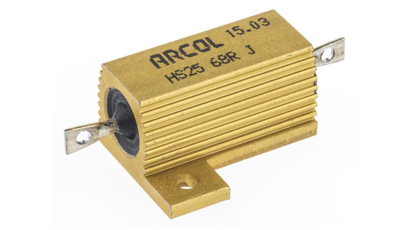 Resistencia de montaje en panel Arcol, 68Ω ±5% 25W, Con carcasa de aluminio, Axial, Bobinado