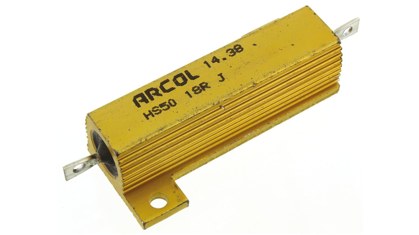 Resistencia de montaje en panel Arcol, 18Ω ±5% 50W, Con carcasa de aluminio, Axial, Bobinado