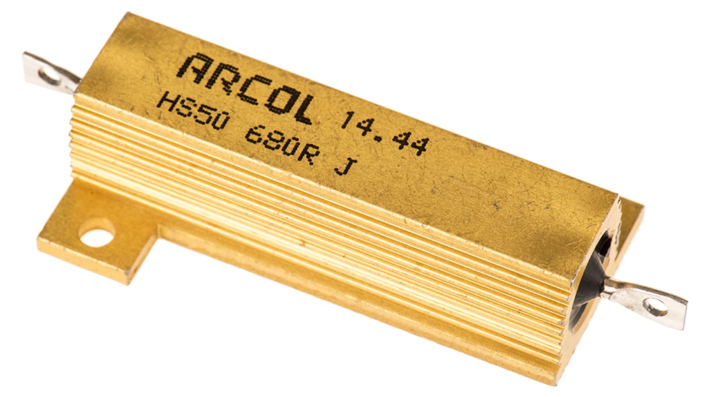 Resistencia de montaje en panel Arcol, 680Ω ±5% 50W, Con carcasa de aluminio, Axial, Bobinado