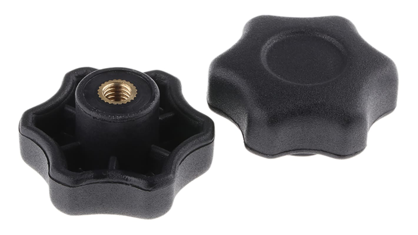 RS PRO Black Multiple Lobes Clamping Knob, M6, Threaded Hole RS