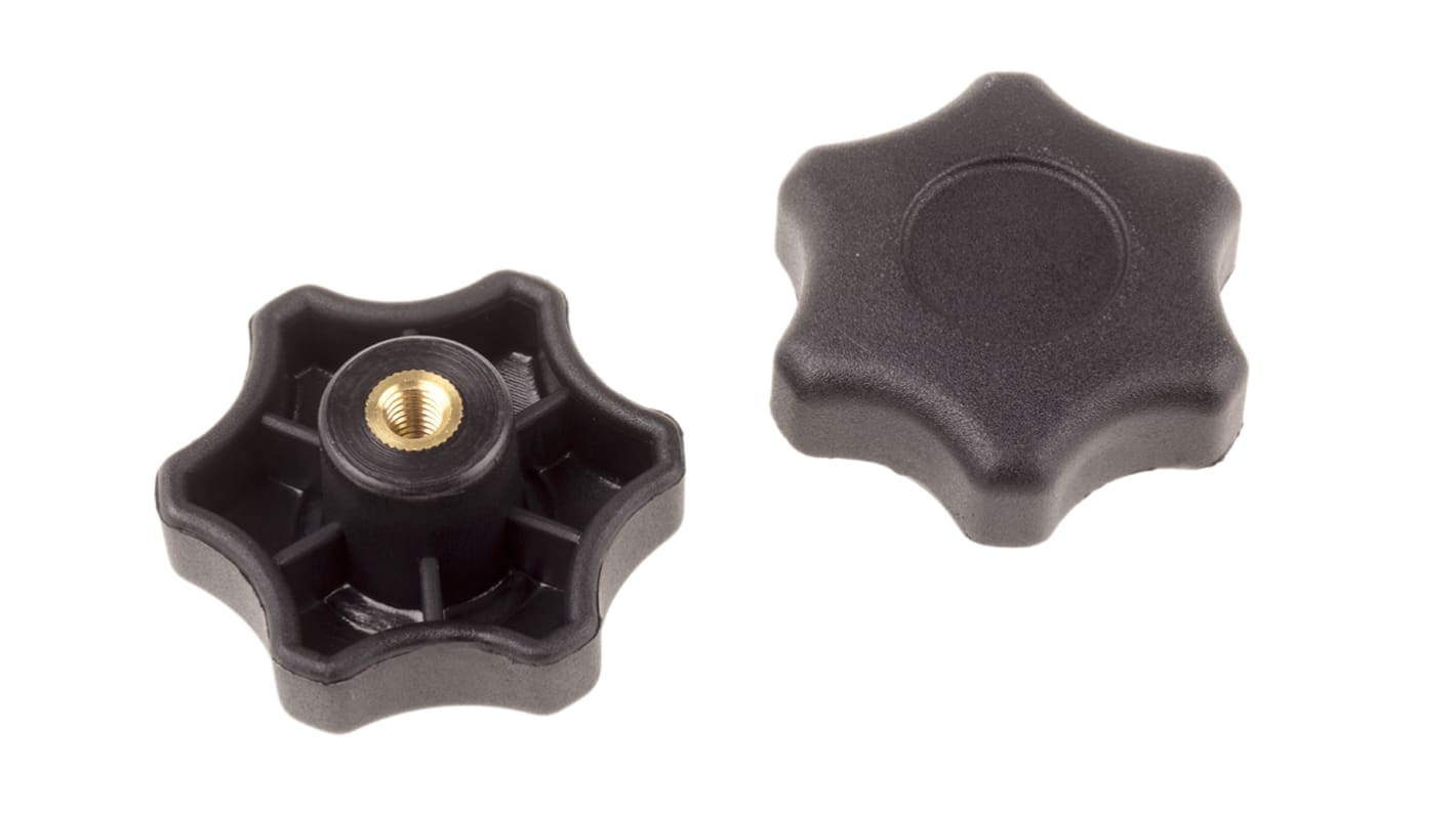 RS PRO Black Multiple Lobes Clamping Knob, M6, Threaded Hole RS