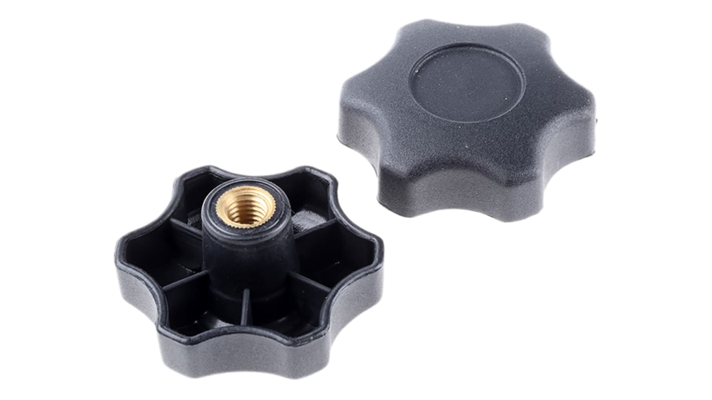 RS PRO Black Multiple Lobes Clamping Knob, M10, Threaded Hole