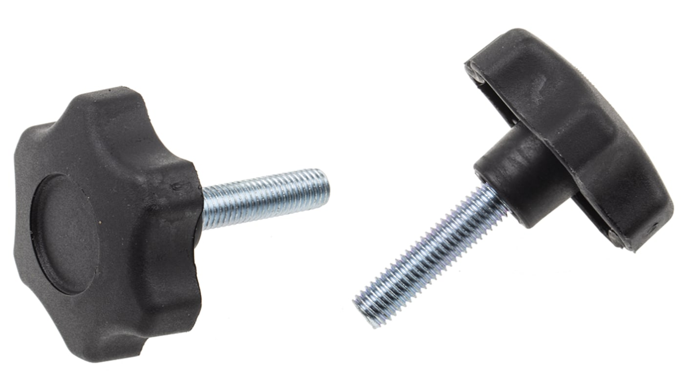 RS PRO Black Multiple Lobes Clamping Knob, M10, Threaded Stud