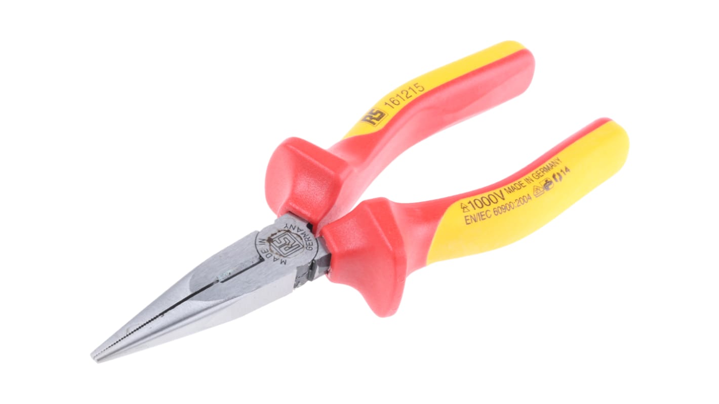 RS PRO Long Nose Pliers, 160 mm Overall, Straight Tip, VDE/1000V