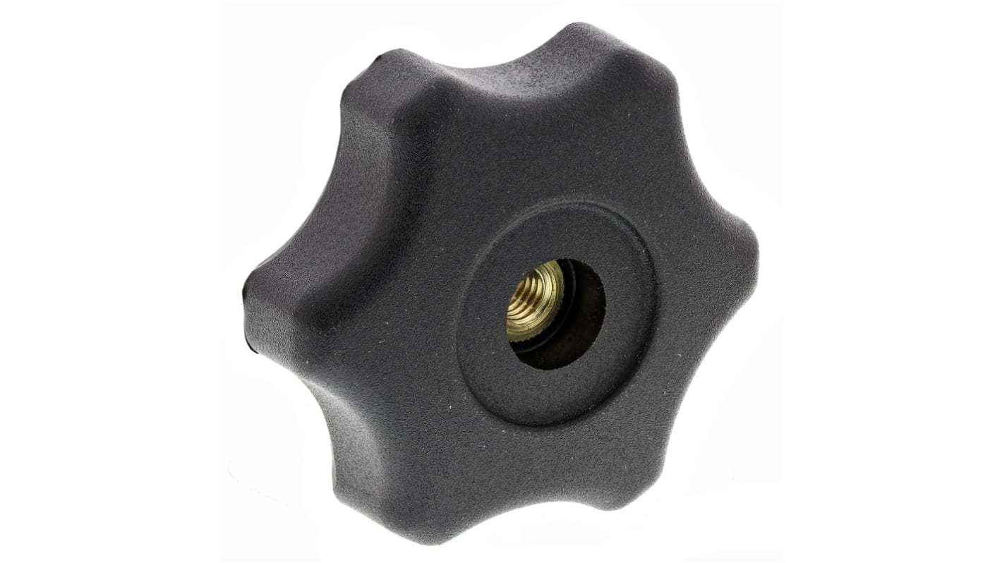 RS PRO Black Multiple Lobes Clamping Knob, M6, Threaded Through Hole