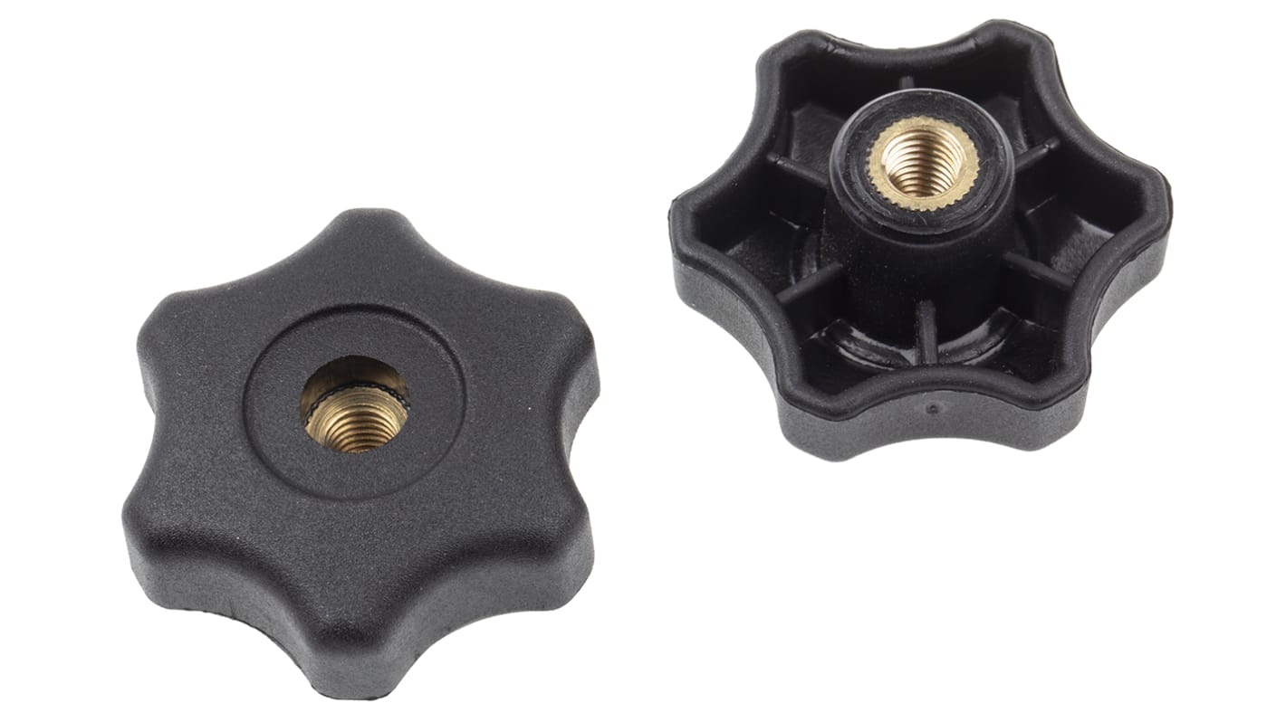 RS PRO Black Multiple Lobes Clamping Knob, M8, Threaded Through Hole RS