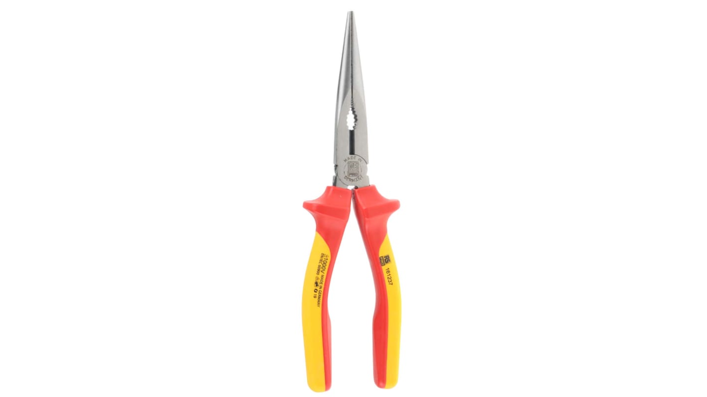 RS PRO Long Nose Pliers, 200 mm Overall, Straight Tip, VDE/1000V