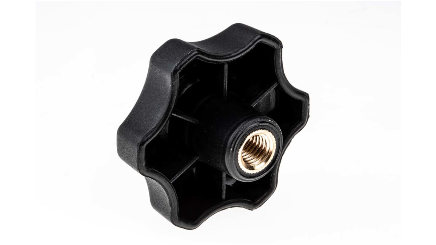 RS PRO Black Multiple Lobes Clamping Knob, M10, Threaded Through Hole