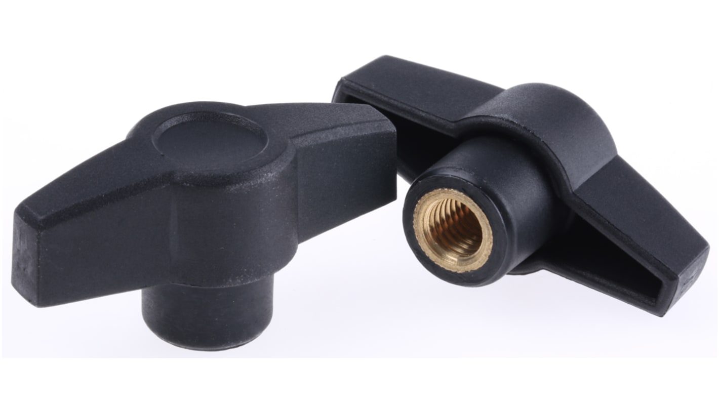 RS PRO Black Wing Clamping Knob, M10, Threaded Hole RS