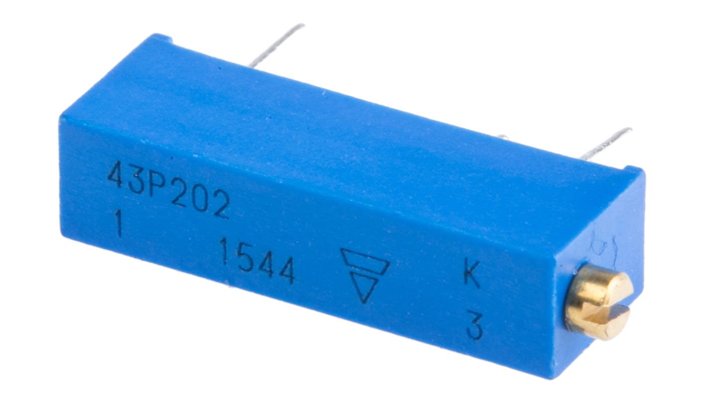 Potenciómetro para PCB Vishay serie 43P, 2kΩ máximo, ±10%, ±100ppm/°C, 0.5W, vueltas: 20, Montaje en orificio pasante