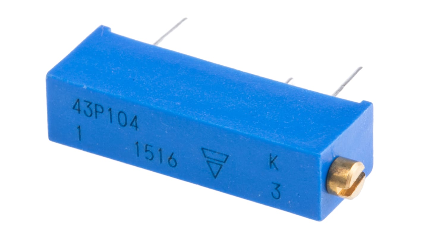 Vishay 43P Series 20-Turn Through Hole Trimmer Resistor with Pin Terminations, 100kΩ ±10% 1/2W ±100ppm/°C