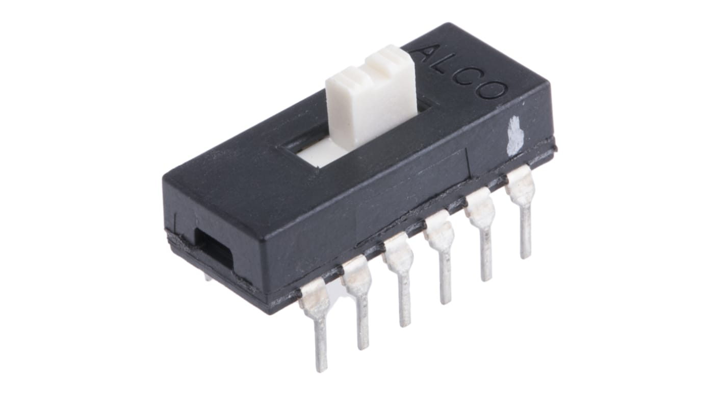 Interruptor de actuador deslizante 4PDT, Enclavamiento, 300 mA a 115 V dc, Montaje en PCB