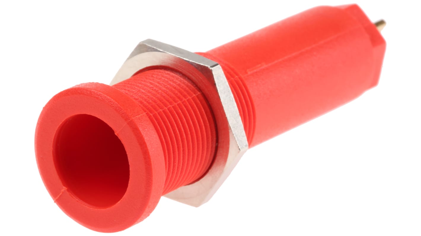 Stäubli 4 mm Bananenbuchse Rot, Kontakt vergoldet, 1000V / 10A Flachstecker