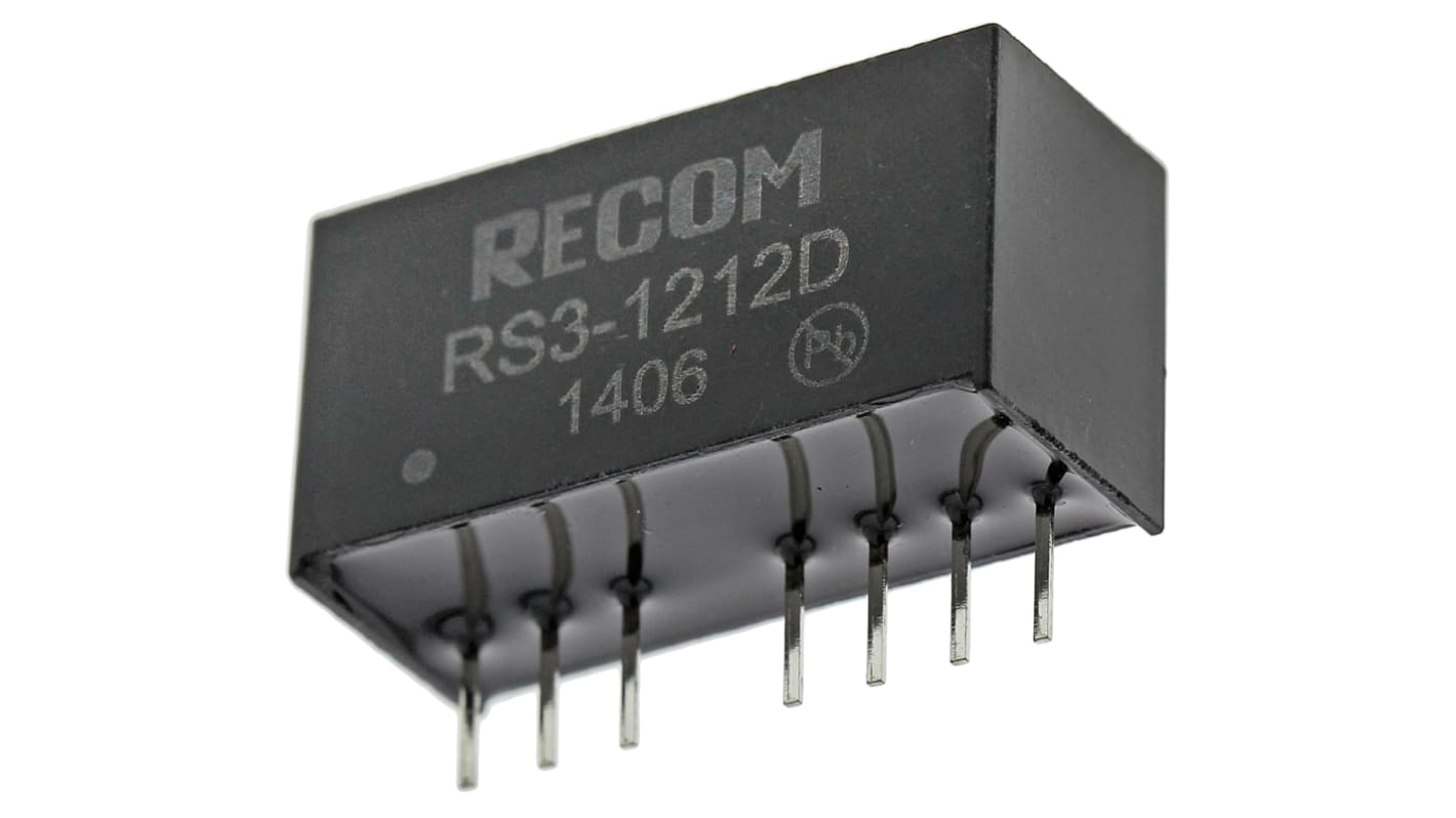 Recom RS3 DC-DC Converter, ±12V dc/ ±125mA Output, 9 → 18 V dc Input, 3W, Through Hole, +71°C Max Temp -40°C Min