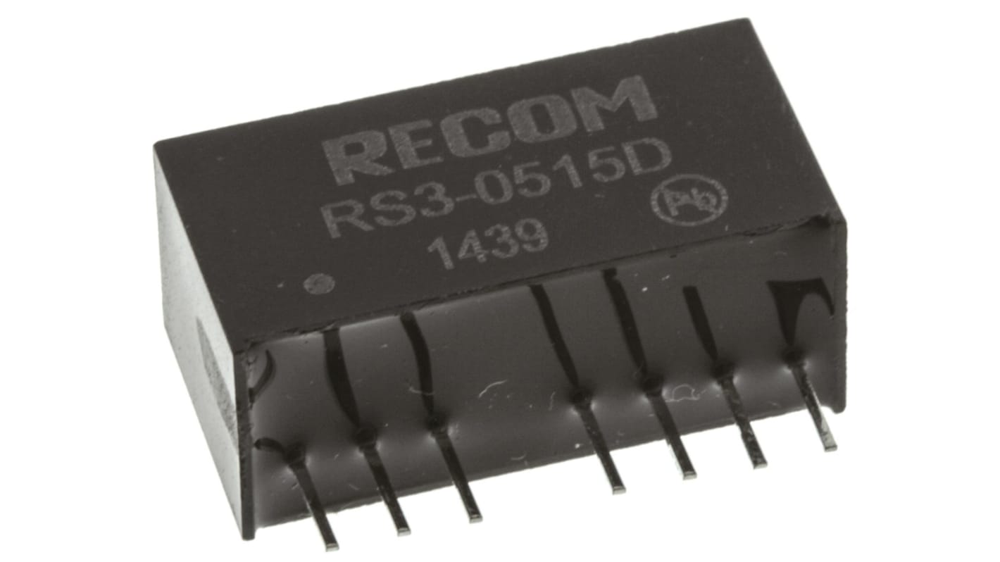 Recom RS3 DC-DC Converter, ±15V dc/ ±100mA Output, 4.5 → 9 V dc Input, 3W, Through Hole, +71°C Max Temp -40°C