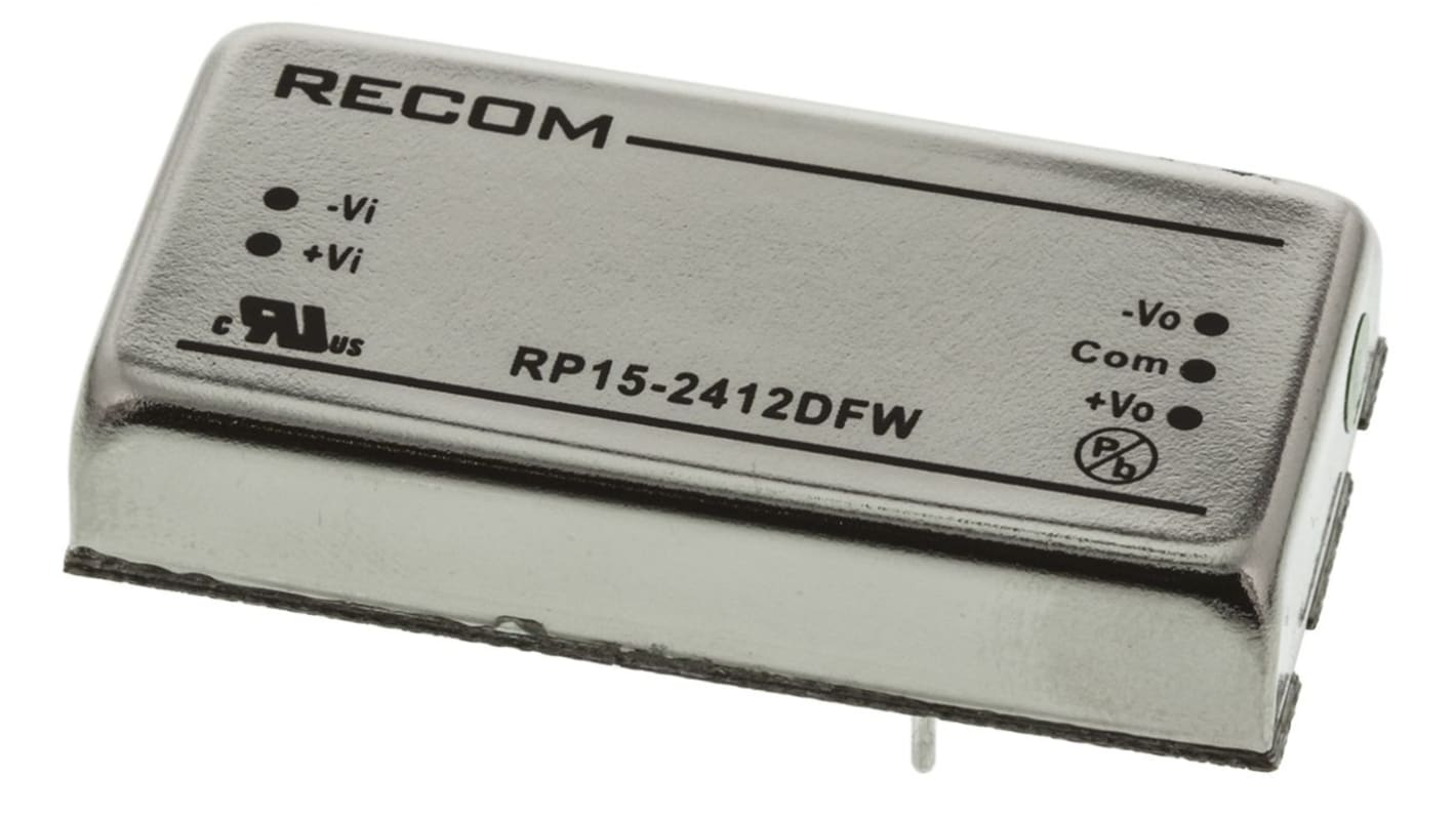 Recom RP15 FW DC/DC-Wandler 15W 24 V dc IN, ±12V dc OUT / ±625mA Durchsteckmontage 1.6kV dc isoliert