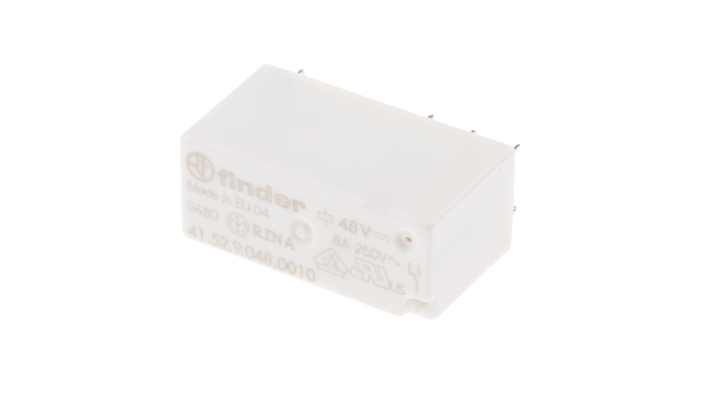 Finder PCB Mount Power Relay, 48V dc Coil, 8A Switching Current, DPDT