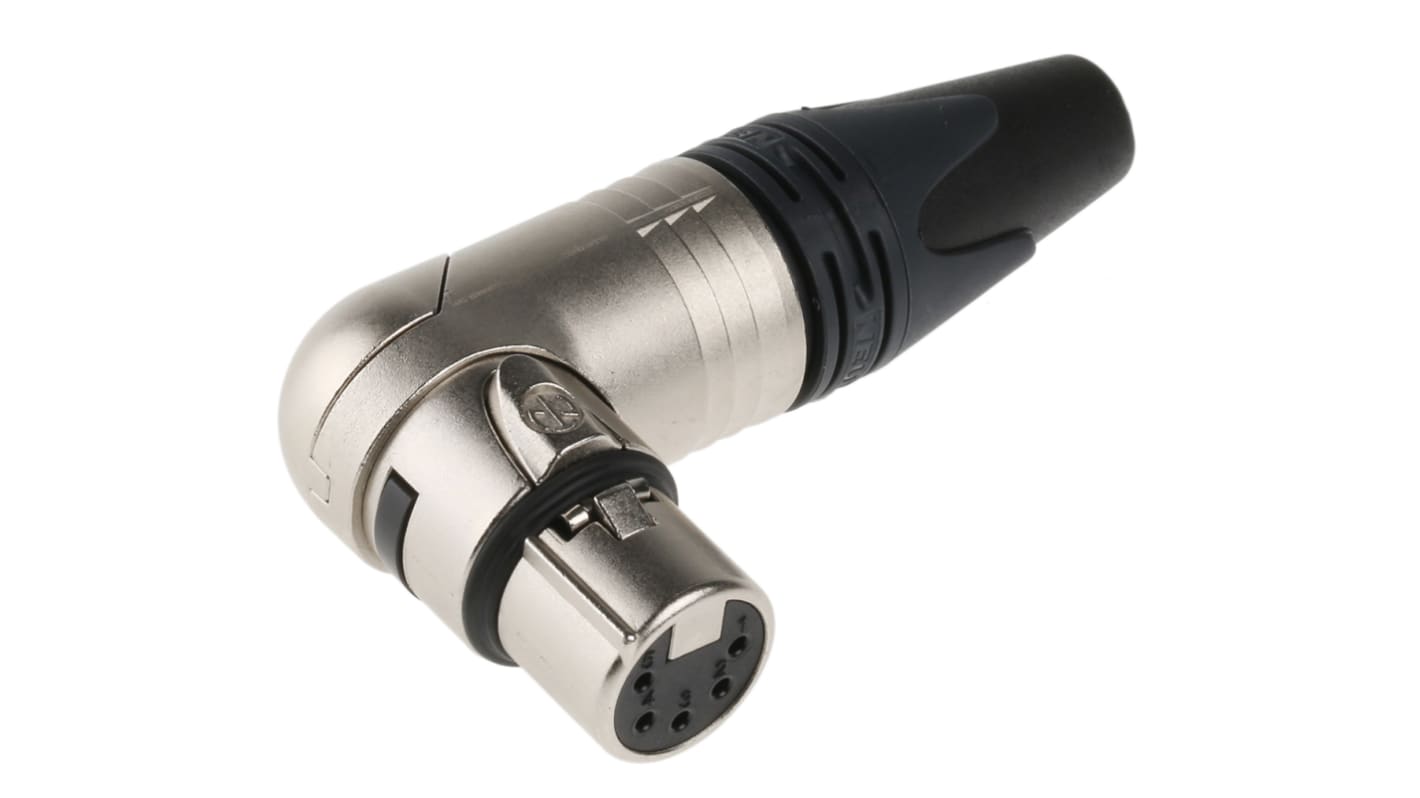 Neutrik Cable Mount XLR Connector, Right Angle, Female, 50 V ac, 5 Way, Silver over Nickel Plating