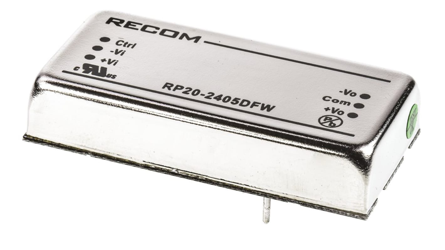 Recom RP20 FW DC-DC Converter, ±5V dc/ ±2A Output, 9 → 36 V dc Input, 20W, Through Hole, +105°C Max Temp -40°C