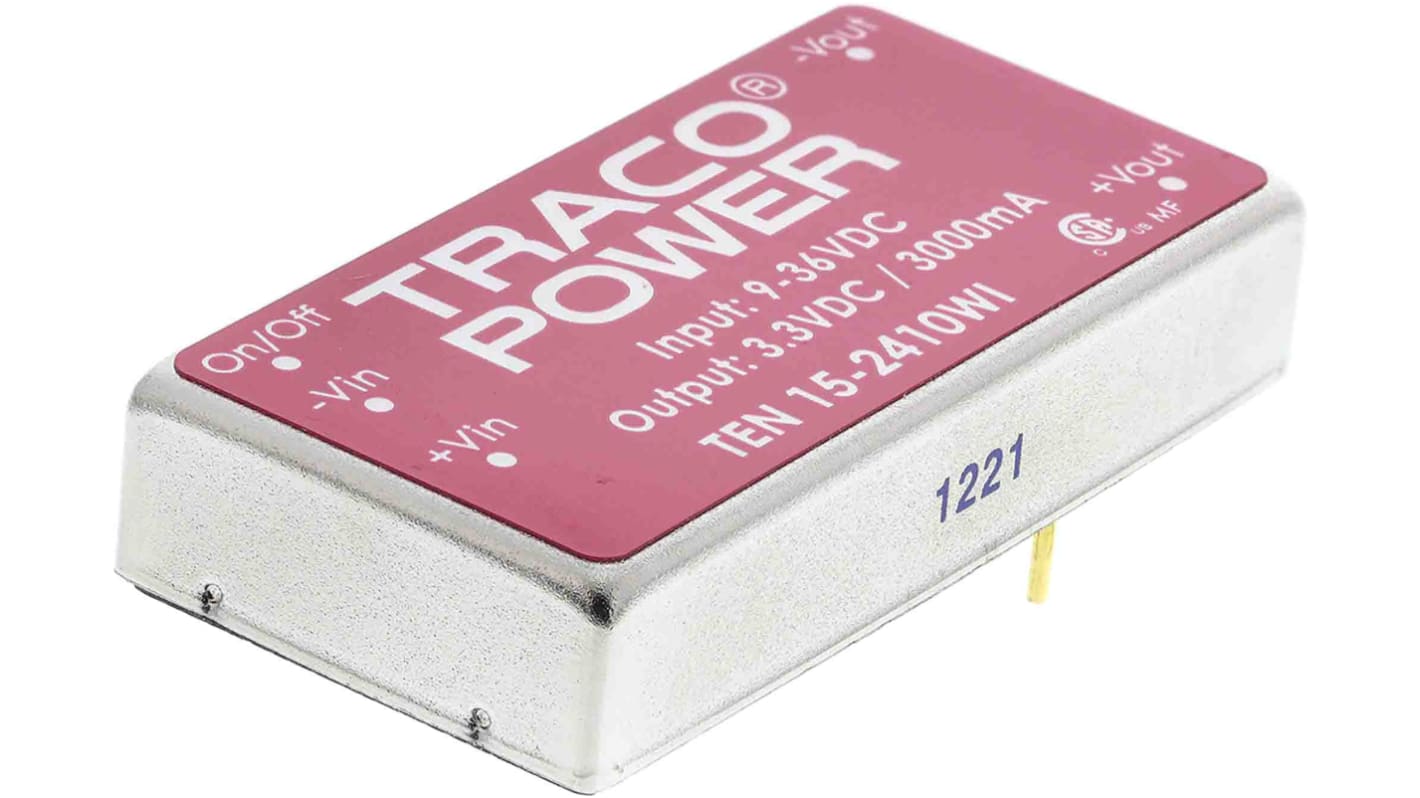 TRACOPOWER TEN 15WI DC-DC Converter, 3.3V dc/ 3A Output, 9 → 36 V dc Input, 15W, Through Hole, +85°C Max Temp