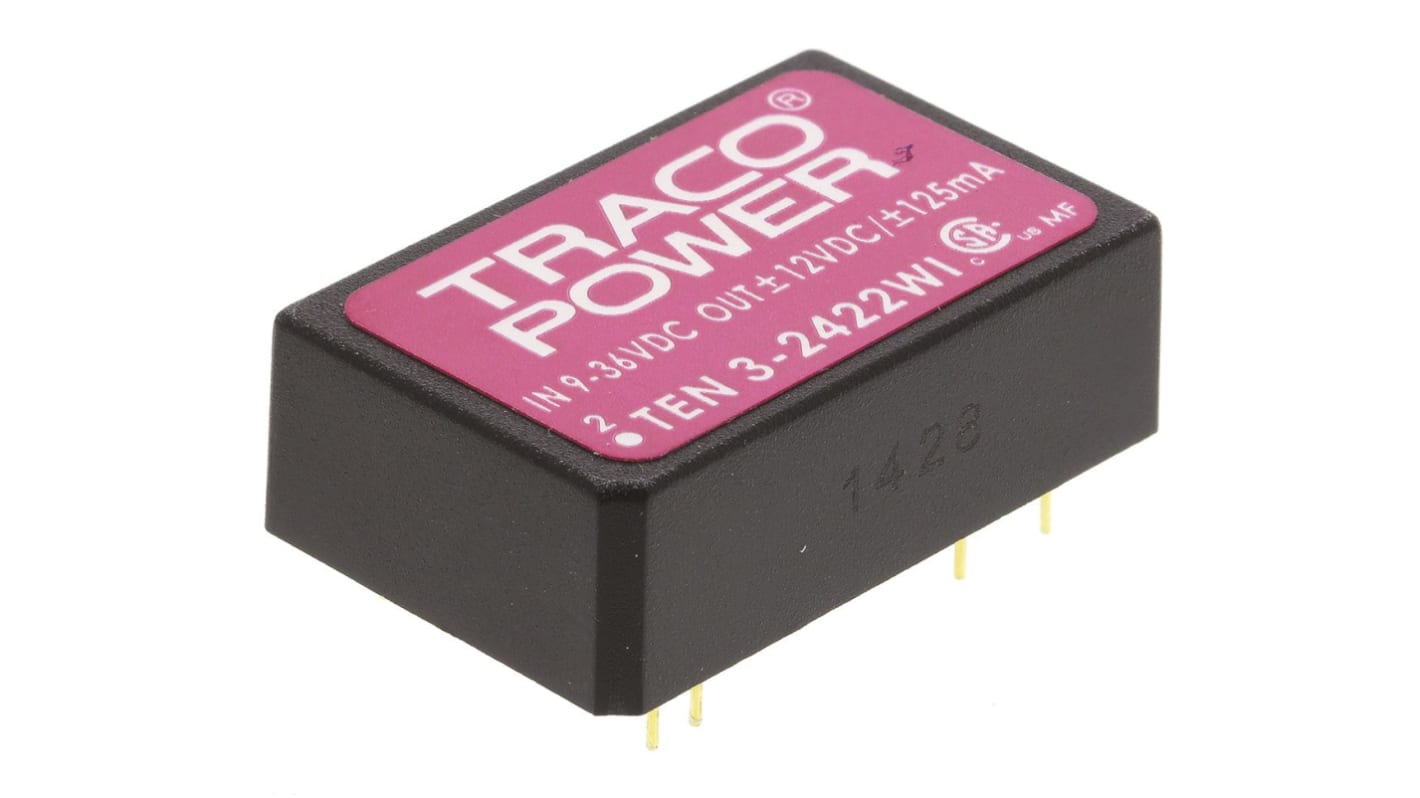 TRACOPOWER TEN 3WI DC/DC-Wandler 3W 24 V dc IN, ±12V dc OUT / ±125mA Durchsteckmontage 1.5kV dc isoliert