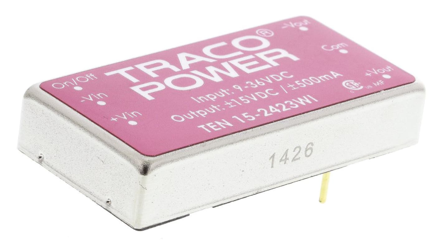 TRACOPOWER TEN 15WI DC-DC Converter, ±15V dc/ ±500mA Output, 9 → 36 V dc Input, 15W, Through Hole, +85°C Max