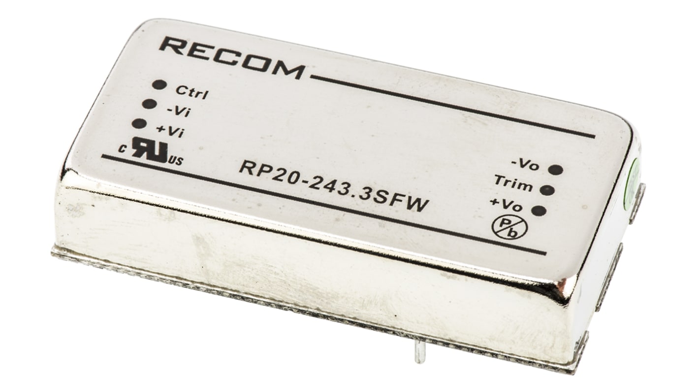 Recom RP20-FW DC-DC Converter, 3.3V dc/ 5.5A Output, 9 → 36 V dc Input, 20W, Through Hole, +105°C Max Temp -40°C