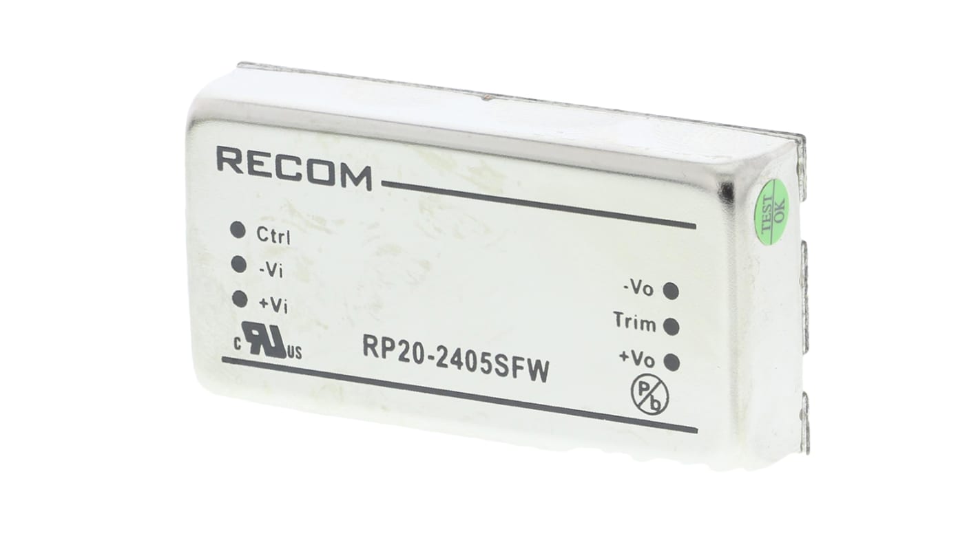 Convertisseur DC-DC Recom, RP20 FW, Montage traversant, 20W, 1 sortie, 5V c.c., 4A