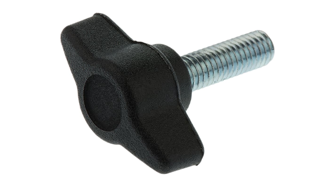 RS PRO Black Wing Clamping Knob, M6, Threaded Stud