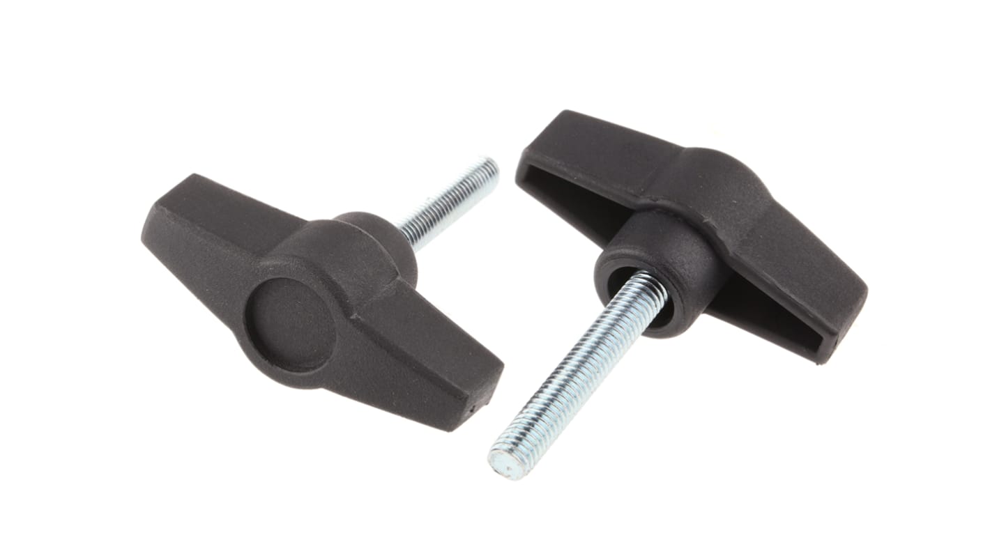 RS PRO Black Wing Clamping Knob, M6, Threaded Stud RS
