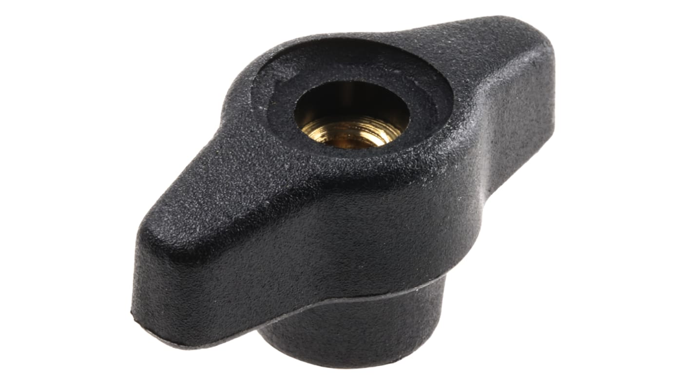 RS PRO Black Wing Clamping Knob, M6, Threaded Through Hole