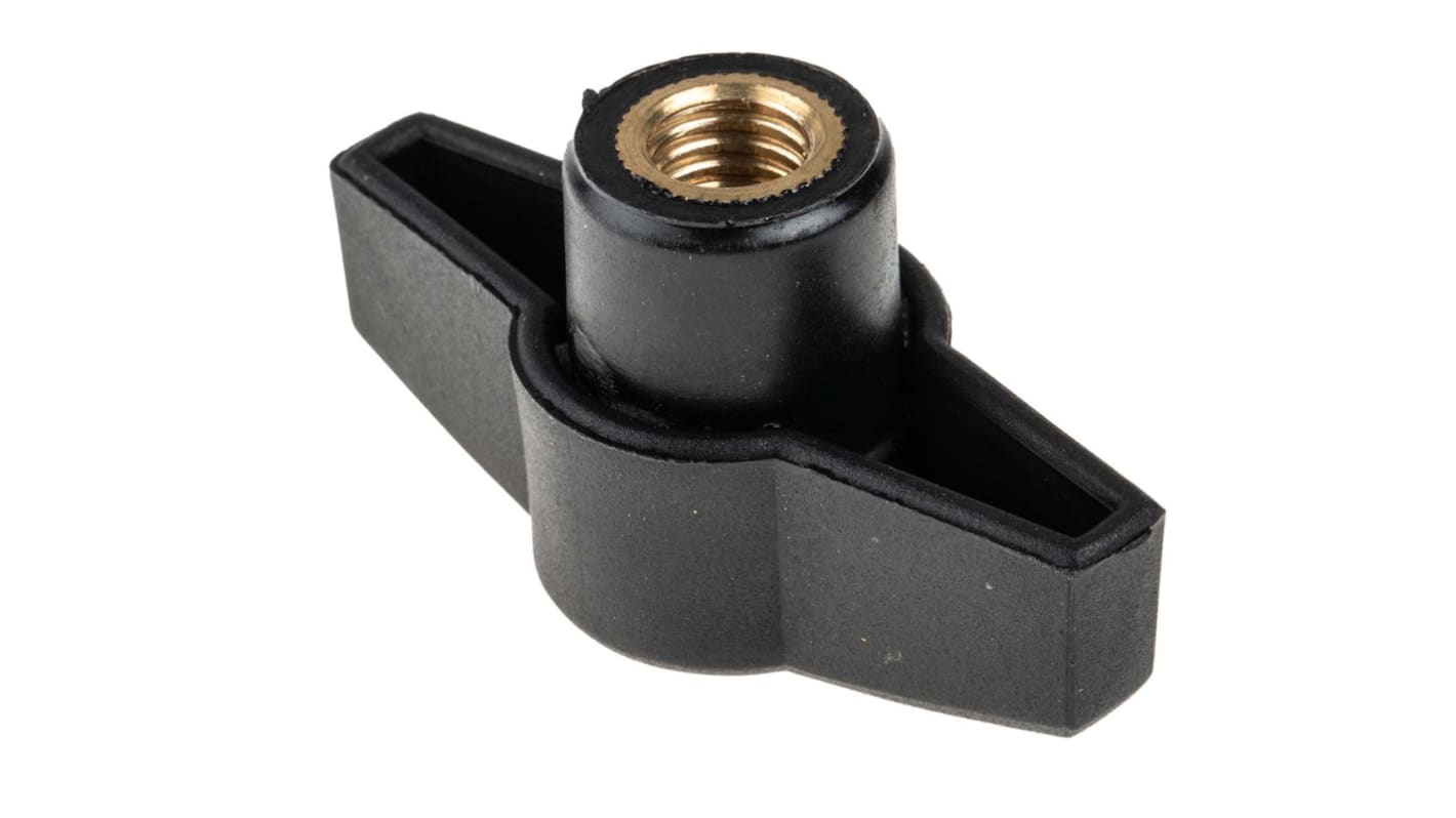 RS PRO Black Wing Clamping Knob, M10, Threaded Through Hole RS