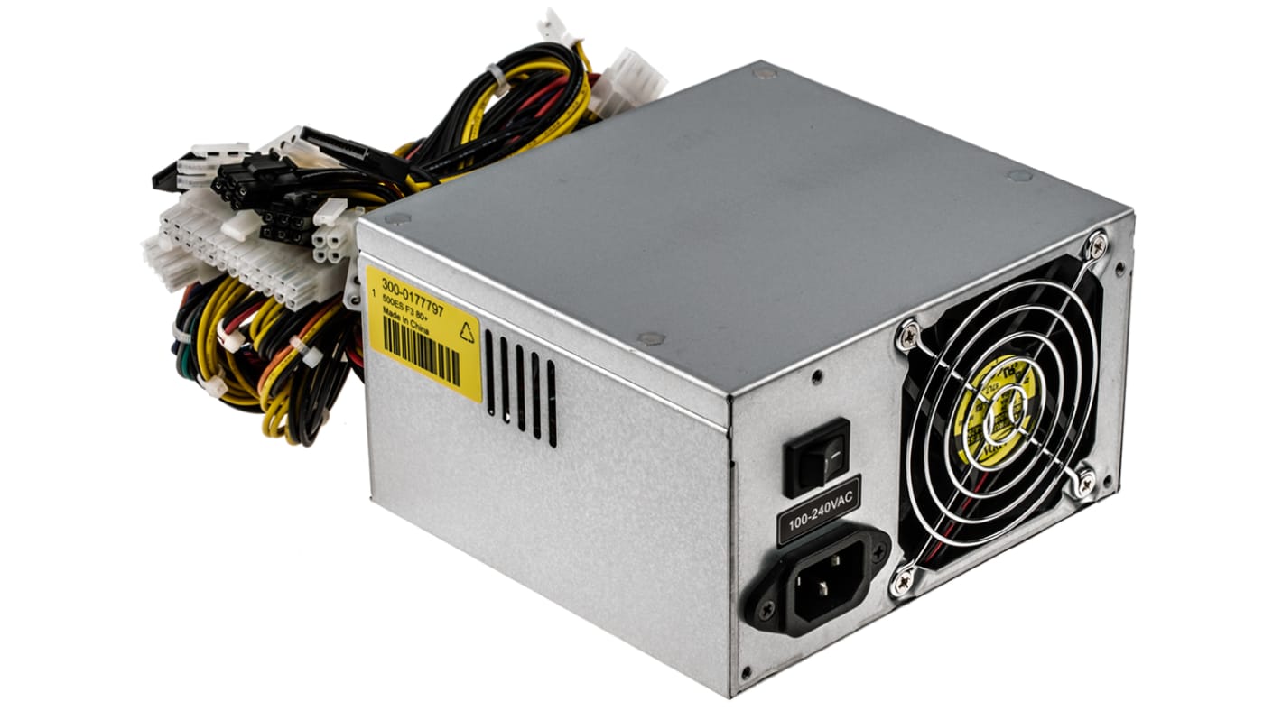 Fuente de alimentación de PC, entrada 220V ac, Salida 3.3 V dc, 5 V dc, ±12 V dc 500W