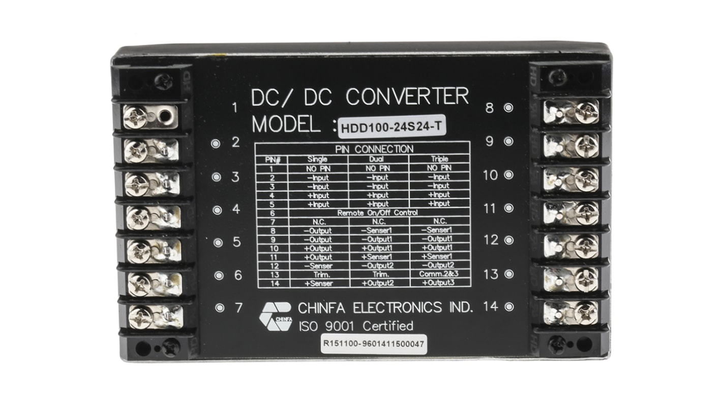 Chinfa DC-DCコンバータ Vout：24V dc 18 → 36 V dc, 100W, HDD100-24S24T