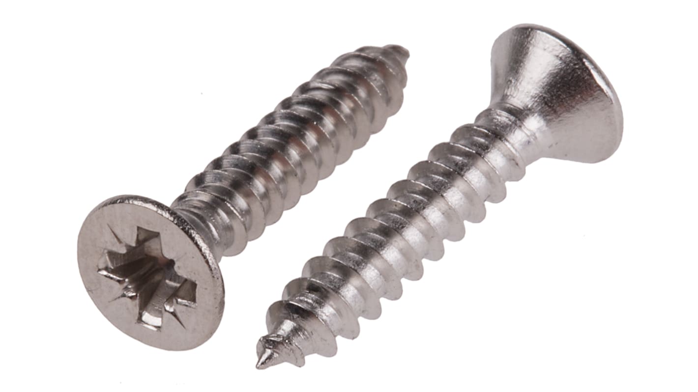 RS PRO Plain Stainless Steel Countersunk Head Self Tapping Screw, N°6 x 3/4in Long 19mm Long